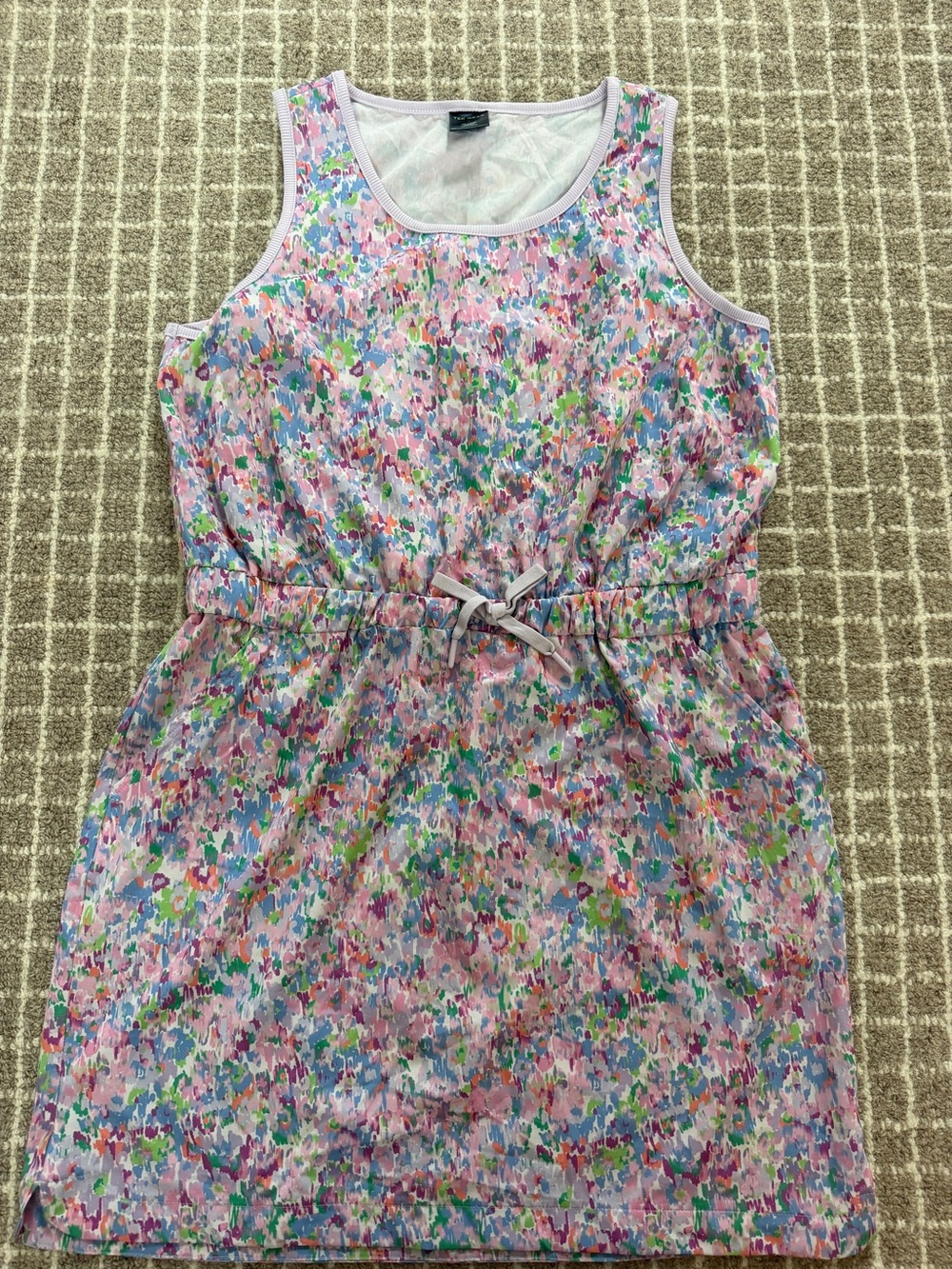 tek gear Pink Multicolor Floral Tie-Waist Tank Dress
